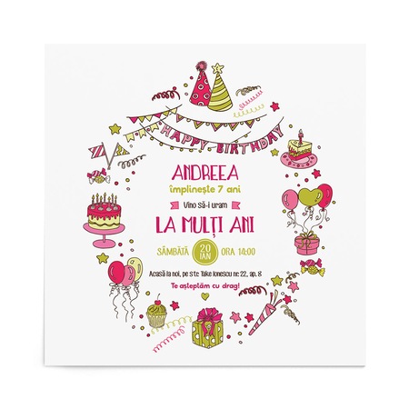 Invitatie De Petrecere Copii Birthday Joy Zizula Cards Multicolor 145 X 145 Mm Emag Ro