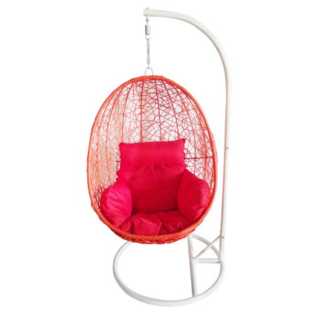 Balansoar Kring Tear, metal si ratan, 102x64x85 cm, rosu/alb