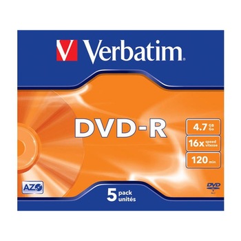 DVD-R Verbatim, 4.7GB, 16x, 5 buc DVD-R Verbatim, 4.7GB, 16x, 5 buc
