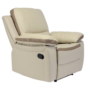 Fotoliu Kring Royal, cu recliner si 3 trepte de confort, piele naturala, Bej cu margini maro, 99 x 98 x 102 cm Fotoliu Kring Royal, cu recliner si 3 trepte de confort, piele naturala, Bej cu margini maro, 99 x 98 x 102 cm
