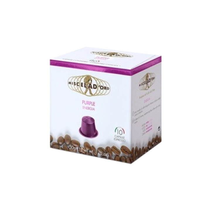 Cafea Artizanala Cremoasa si Intensa Miscela D'Oro Purple, 10 Capsule, compatibile Nespresso®