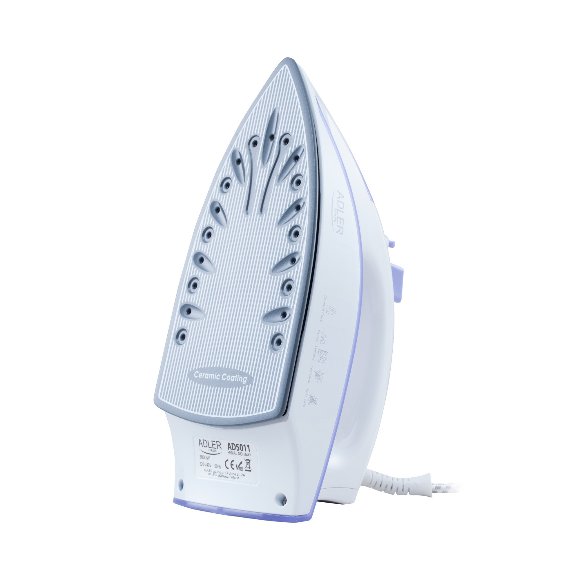 Fier de calcat Adler AD5011, putere 2000W, talpa ceramica, anti-calcar, anti-picurare
