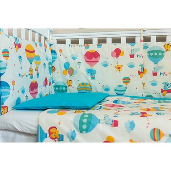 Lenjerie patut bebe cu turcoaz 3 piese  Lenjerie patut bebe cu turcoaz 3 piese