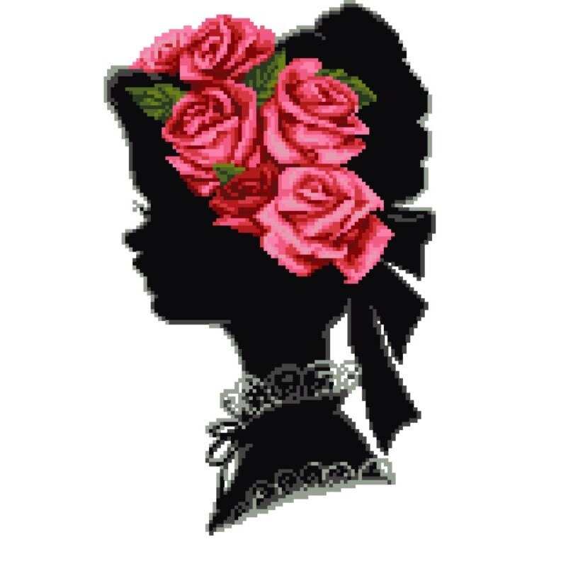 Coronita cu roze roz - kit goblen cu panza imprimata, Rogoblen