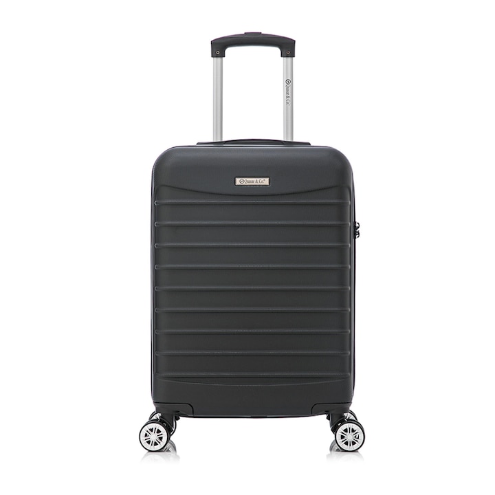 Куфар за ръчен багаж Quasar & Co.®, с 4 колела и шифър, ABS, 55х36х20 cм, 33 Л, Черен