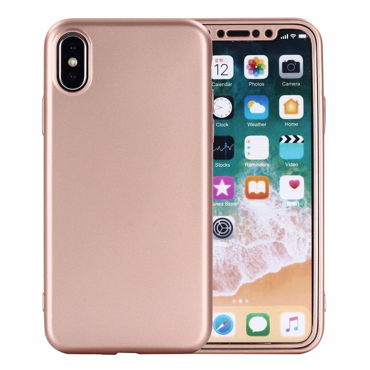 Husa Apple iPhone X Flippy Deluxe Full Silicone 360 Roz Auriu + Folie de protectie