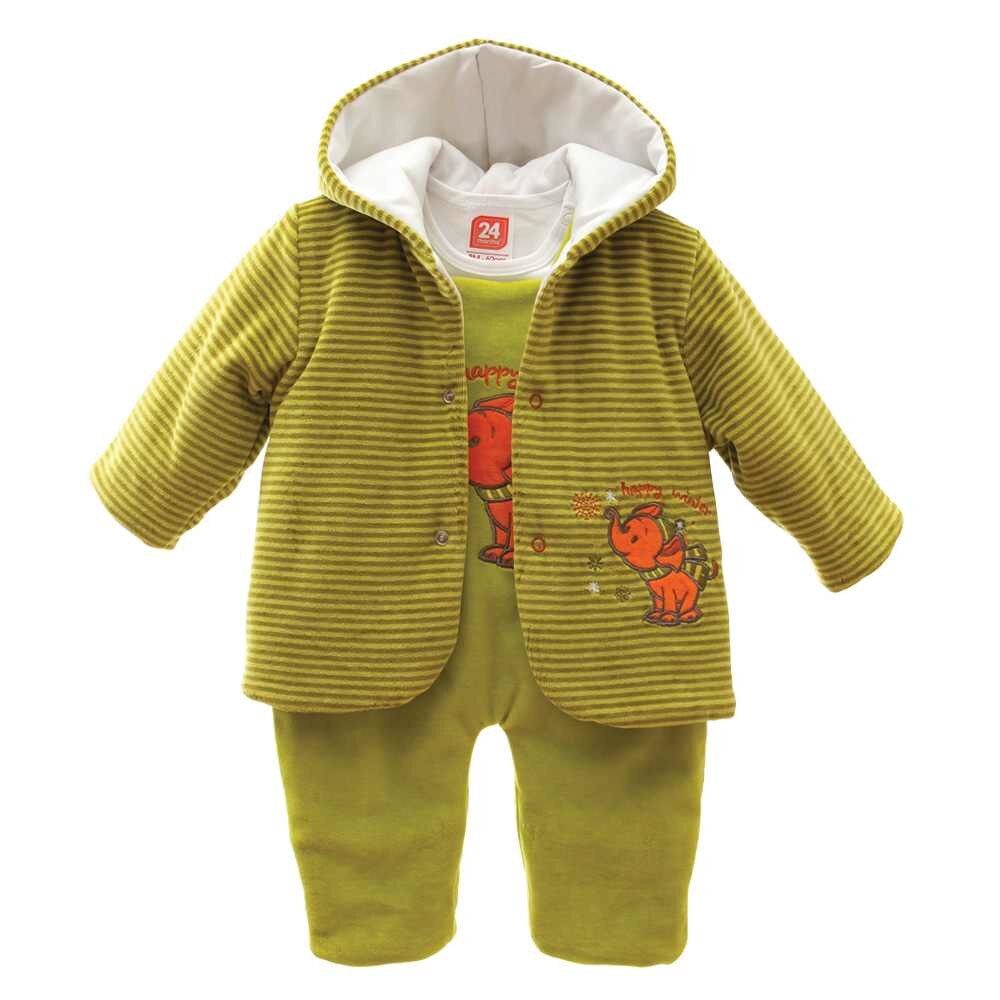 Compleu bebe, 3 piese, bumbac, verde, 92 cm