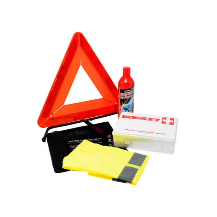 Kit Auto Obligatoriu de Urgenta, Compus din Patru Produse + Husa Pentru Pachet de Urgenta+ Odorizant Metru Patrat