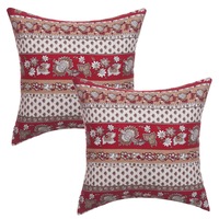 Set 2 fete de perna decorative, BonDia, Model Valerie 410, 43 cm x 43 cm, Bej/Rosu, Flori