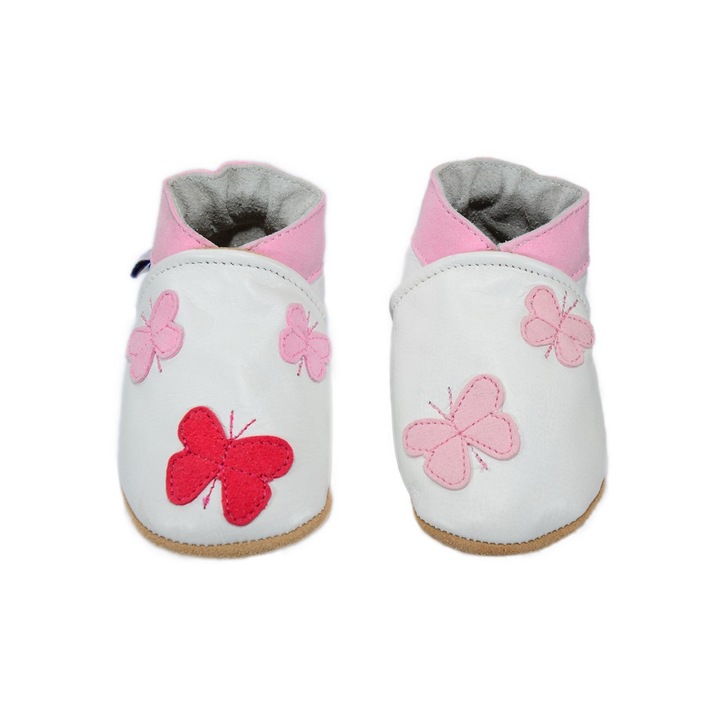Botosei Tup-Tup Fluturi, Piele naturala, Alb / Roz