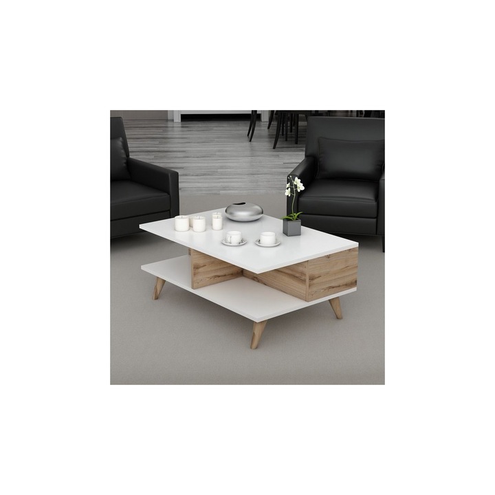 Masa de cafea Lyon Modella, nuc/alb, 90x60x38.6 cm, pal 18 mm