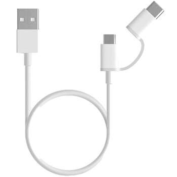 Cablu de date Xiaomi Mi 2 in 1, MicroUSB - Type C, 1m, White Cablu de date Xiaomi Mi 2 in 1, MicroUSB - Type C, 1m, White