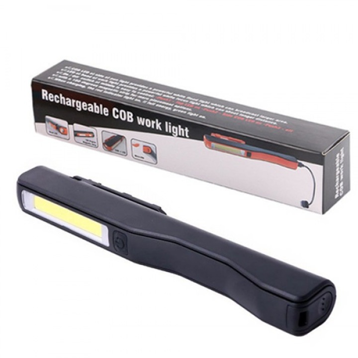 Презаредима работна лампа Cob Work, С фенер, Черен