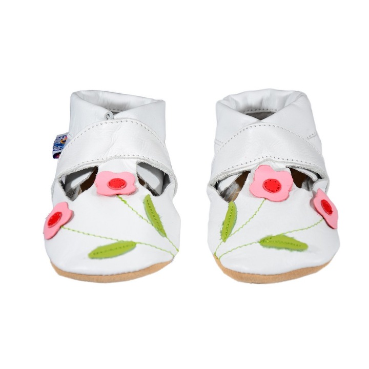 Botosei Tup-Tup Flori, Piele naturala, Alb / Roz, 11.3 cm