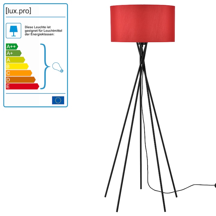 Lampa de podea Red Mikado, lux.pro, 155 cm, 1 x E 27, 60W, textil/metal, rosu/negru