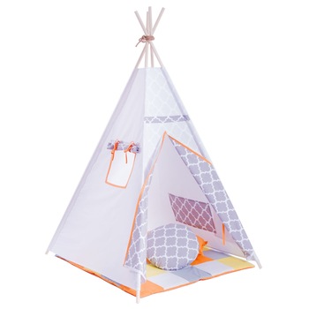 Set Cort de joaca teepee Intuitie agera, Montessori, bumbac 100% certificat, 105 x 105 x 176 cm, contine salteluta de joaca si doua perne, Dandelion Set Cort de joaca teepee Intuitie agera, Montessori, bumbac 100% certificat, 105 x 105 x 176 cm, contine salteluta de joaca si doua perne, Dandelion