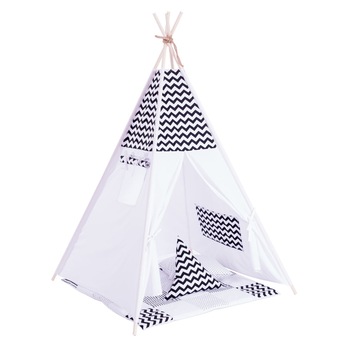 Set Cort de joaca teepee Zig zag, Montessori, bumbac 100% certificat, 105 x 105 x 176 cm, include salteluta de joaca si doua perne, Dandelion Set Cort de joaca teepee Zig zag, Montessori, bumbac 100% certificat, 105 x 105 x 176 cm, include salteluta de joaca si doua perne, Dandelion