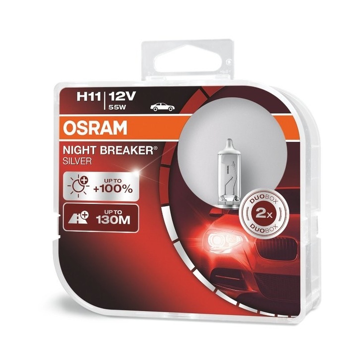 Set de 2 Becuri H11 12V 55W PGJ19-2 OSRAM NIGHT BREAKER SILVER 64211NBS DUO
