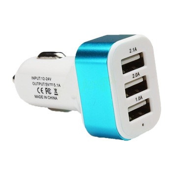 Adaptor Priza Bricheta 12-24V Auto 3 x USB Albastru Universal Incarcator Transformator Alimentator Auto pentru Telefon, Tableta Adaptor Priza Bricheta 12-24V Auto 3 x USB Albastru Universal Incarcator Transformator Alimentator Auto pentru Telefon, Tableta
