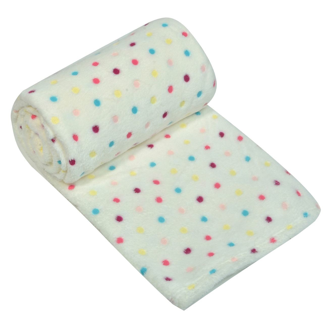 Patura catifelata groasa, UBX, Fleece, 150x200 cm, Alba cu buline