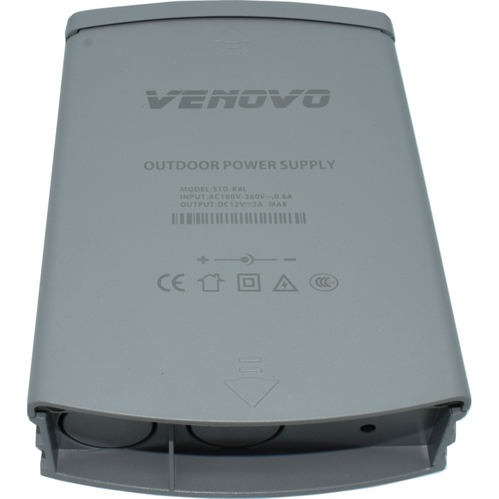 Transformator 12V-2A NovoCam® Venovoo, sursa alimentare 12V+2A, pentru camere video, universal compatibil, Gri