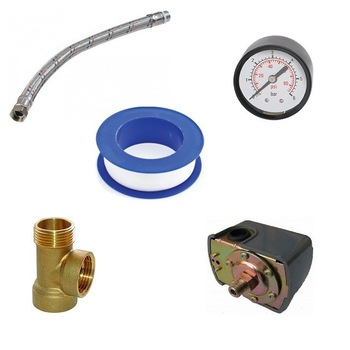 Kit accesorii hidrofor BSR presostat cu filet,manometru,furtun 30cm,racord 3 cai,banda teflon Kit accesorii hidrofor BSR presostat cu filet,manometru,furtun 30cm,racord 3 cai,banda teflon