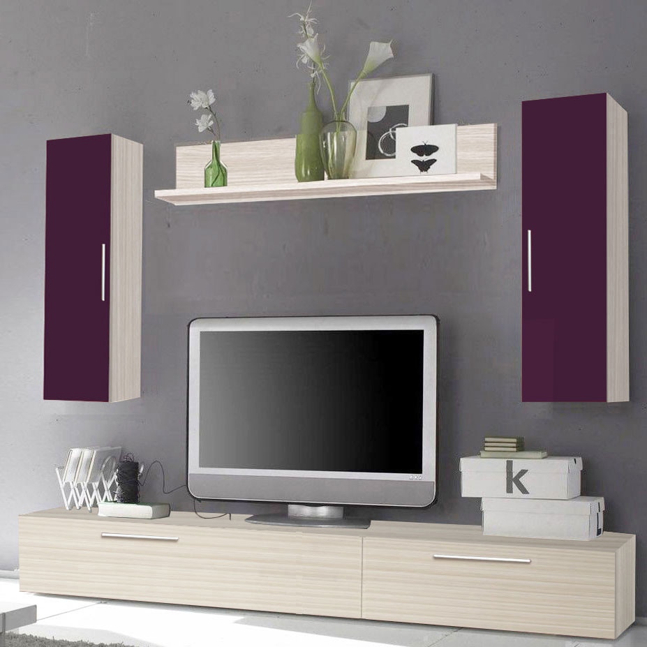 Living Elton 2M, Stejar ferrara/Violet MDF lucios