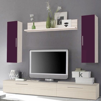 Living Elton 2M, Stejar ferrara/Violet MDF lucios Living Elton 2M, Stejar ferrara/Violet MDF lucios