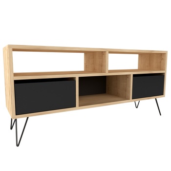 Comoda televizor cu picioare metalice Mack Modella, Stejar natur/negru, 1200x300x580 mm, pal 18 mm Comoda televizor cu picioare metalice Mack Modella, Stejar natur/negru, 1200x300x580 mm, pal 18 mm