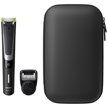 Aparat hibrid de barbierit si tuns barba Philips OneBlade Pro QP6510/64, Umed & Uscat, Pieptene 12 lungimi, Negru/Argintiu + trusa calatorie Aparat hibrid de barbierit si tuns barba Philips OneBlade Pro QP6510/64, Umed & Uscat, Pieptene 12 lungimi, Negru/Argintiu + trusa calatorie