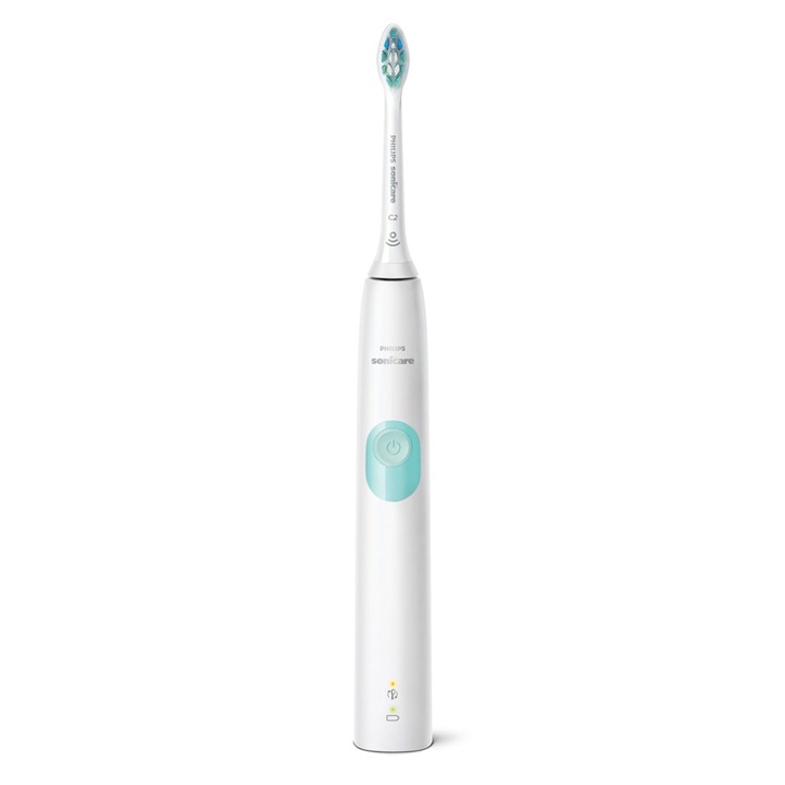 Periuta electrica sonica Philips Sonicare ProtectiveClean HX6807/04, 62000 miscari/minut, 1 mod de curatare, 2 intensitati, senzor presiune, functie BrushSync, 1 cap de periere, Alb/Verde
