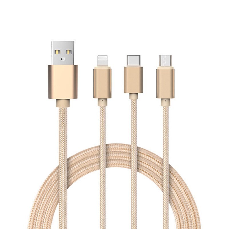 Cablu Incarcare USB Smart Cable 3 in 1 micro-USB, type C, iphone 7 Gold