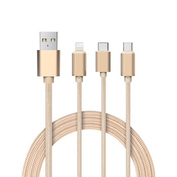 Cablu Incarcare USB Smart Cable 3 in 1 micro-USB, type C, iphone 7 Gold Cablu Incarcare USB Smart Cable 3 in 1 micro-USB, type C, iphone 7 Gold