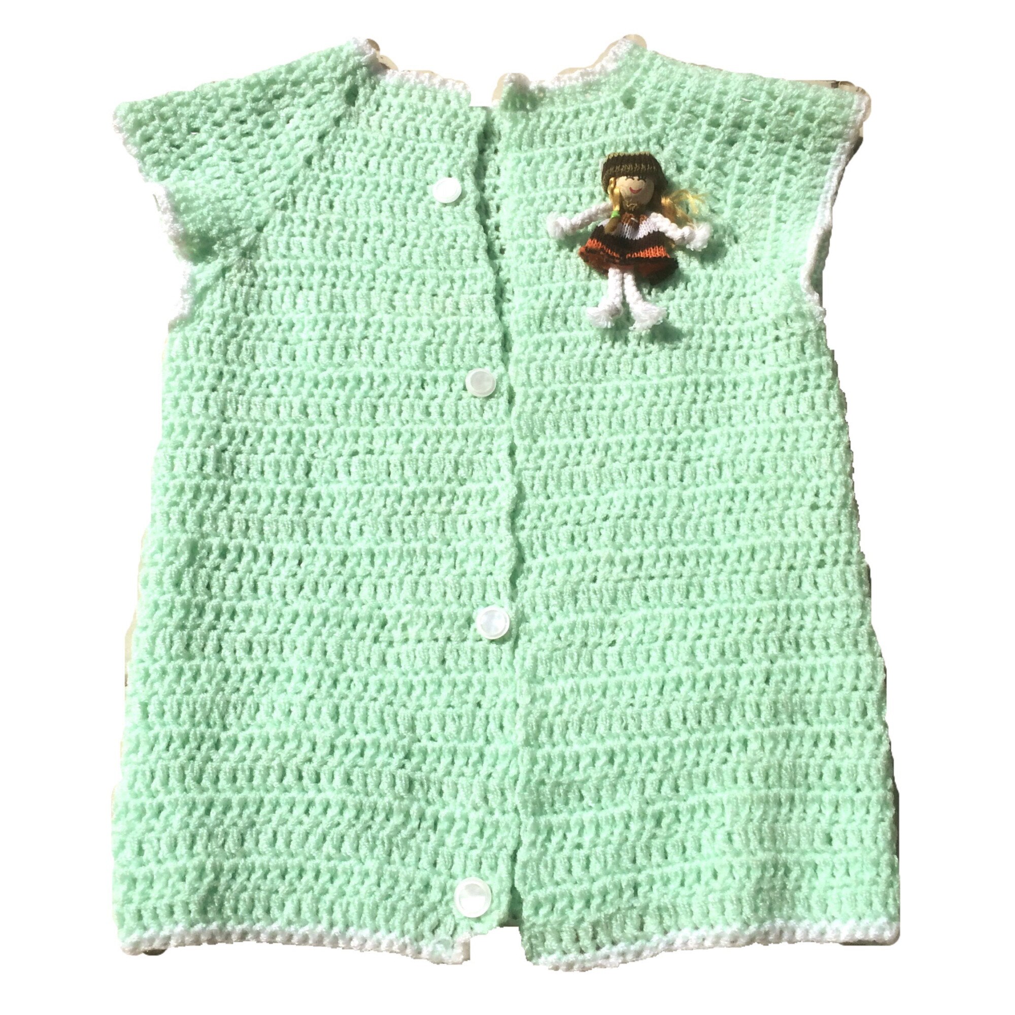 Bluza handmade pentru fete, lucrata manual din acril, stil casual cu personaj papusa, pentru toamna, 3-5 ani, 110-148 cm