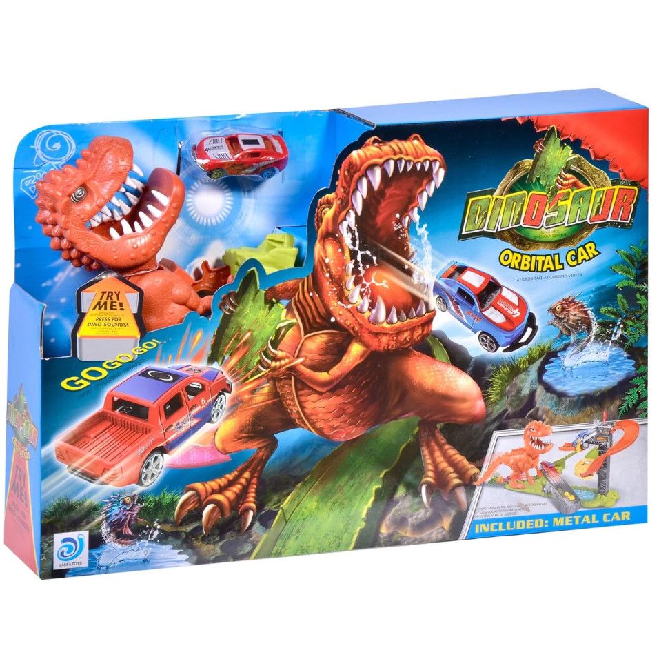 Set pista curse tip dinozaur, 3 sunete, masina inclusa