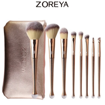 Set 8 pensule machiaj profesionale ZOREYA® ZM8, fond de ten, fard obraji, contur, fard pleoape, maner sirena, auriu Set 8 pensule machiaj profesionale ZOREYA® ZM8, fond de ten, fard obraji, contur, fard pleoape, maner sirena, auriu