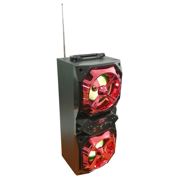 OEM karaoke hangfal, vezeték nélkül, RGB fények, 1200 mAh akkumulátor, 80 dB érzékenység, FM rádió, USB port, SD kártya, Bluetooth csatlakozás, AUX, 2 x 10 W