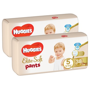 Pachet 2 x Scutece chilotel Huggies Elite Soft Pants 5 Mega Pack, 12-17 kg, 76 buc Pachet 2 x Scutece chilotel Huggies Elite Soft Pants 5 Mega Pack, 12-17 kg, 76 buc