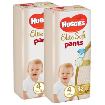 Pachet 2 x Scutece chilotel Huggies Elite Soft Pants 4 Mega Pack, 9-14 kg, 84 buc Pachet 2 x Scutece chilotel Huggies Elite Soft Pants 4 Mega Pack, 9-14 kg, 84 buc