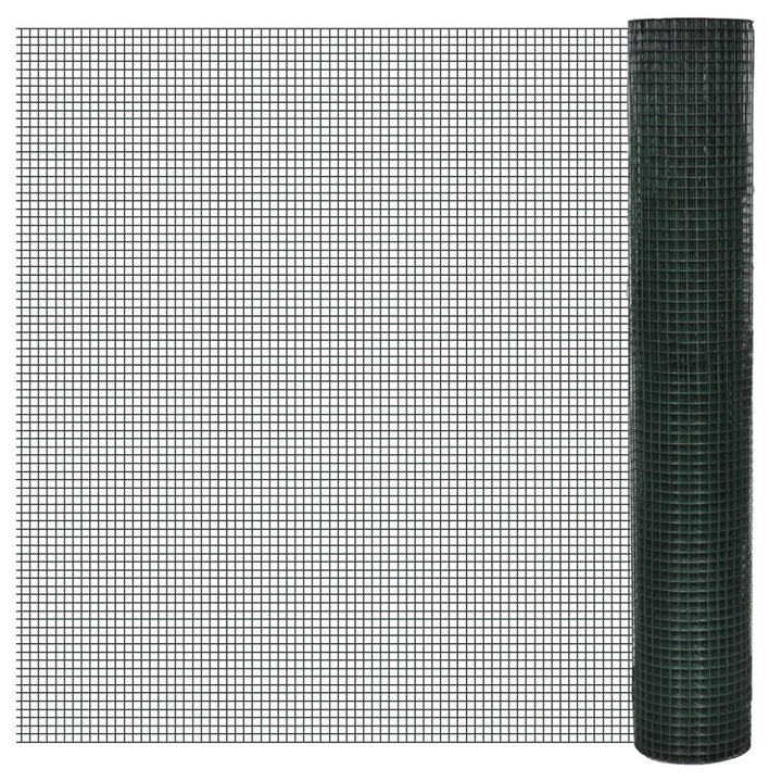 Plasa de gard din otel cu izolatie PVC, vidaXL, Verde, 1 x 10 m, ochiuri 25 x 25 mm
