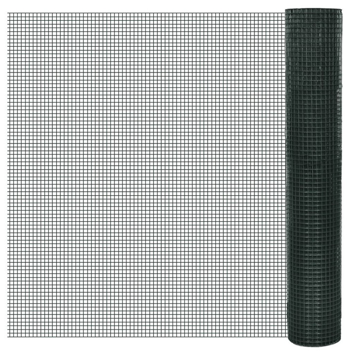 Plasa de gard din otel cu izolatie PVC, vidaXL, Verde, 1 x 10 m, cu ochiuri 12 x 12 mm