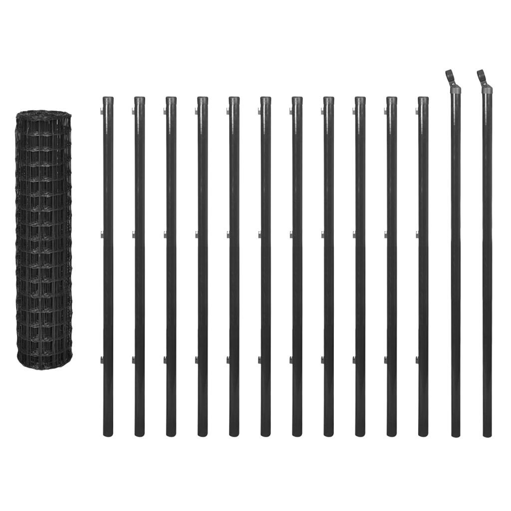 Set gard din sarma din otel cu stalpi, vidaXL, Gri, 25 x 1.2 m