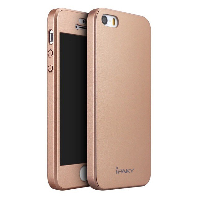 Husa IPAKY Full cover 360° (fata + spate + sticla) pentru Apple Iphone 5/5S/SE, rose gold