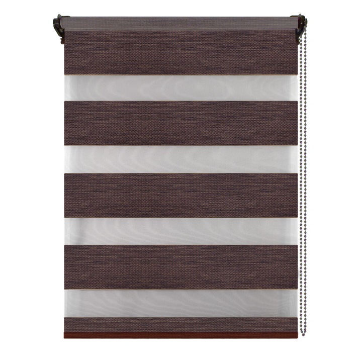 Jaluzea tip roleta zebra-rulou textil Day&Night, Natur Mahon, cote panza 76x200 cm, cote finale 80x200 cm, accesorii maro.