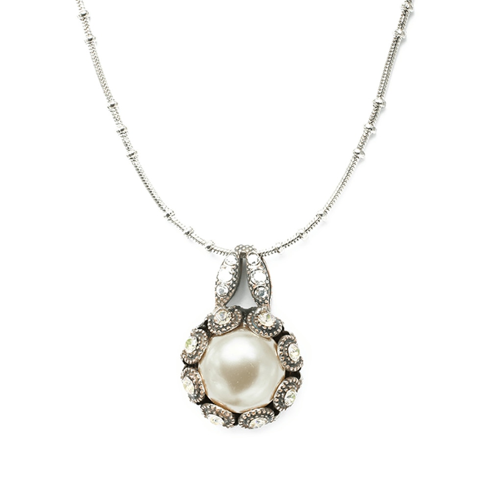 Pandantiv cu lant placat cu Argint 925, Cristale si perle, Casablanca by Roxannes - Mariana Jewellery, Alb 5070-1006sp