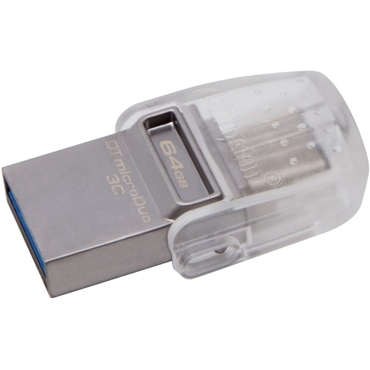 Kingston DataTraveler MicroDuo 3C USB pendrive, 64GB, USB 3.1, USB Type-C, Szürke