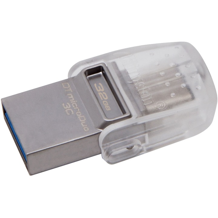 USB Flash памет Kingston DataTraveler MicroDuo 3C, 32GB, USB 3.0/3.1, +Type-C, Grey