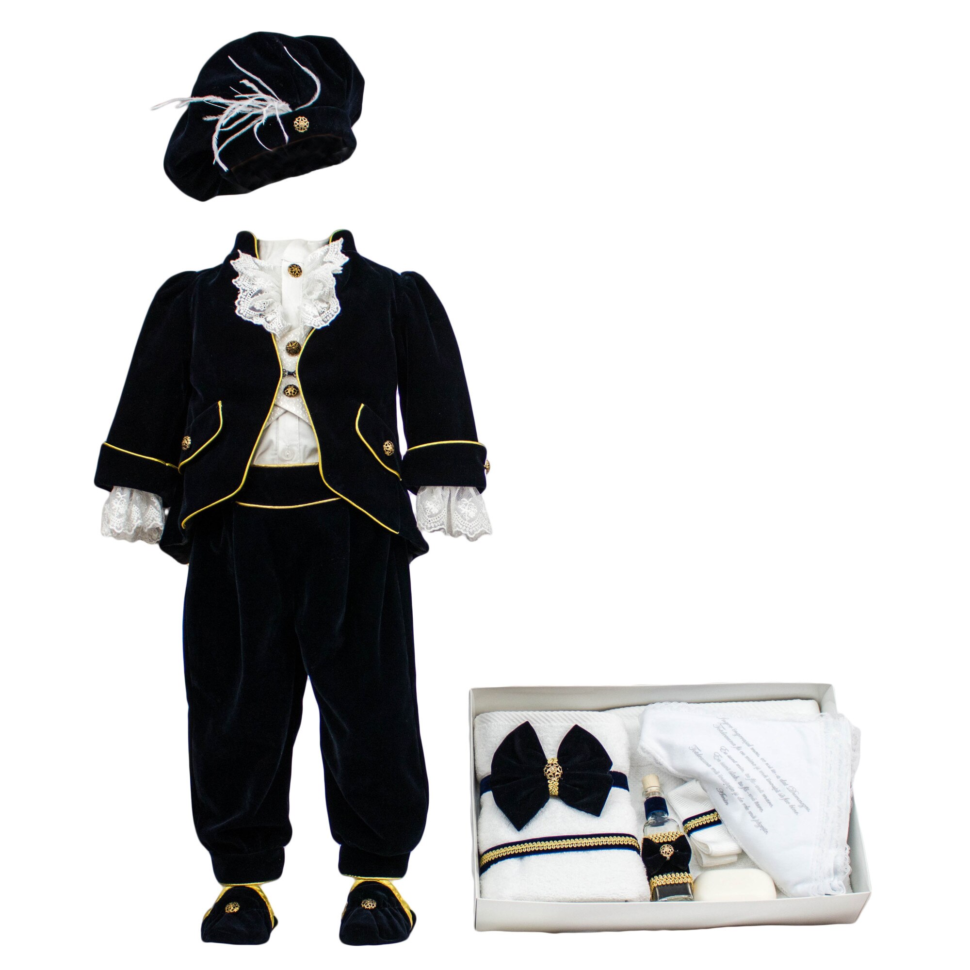 Set botez Regal din catifea bleumarin, doua piese, varsta 3-6 luni