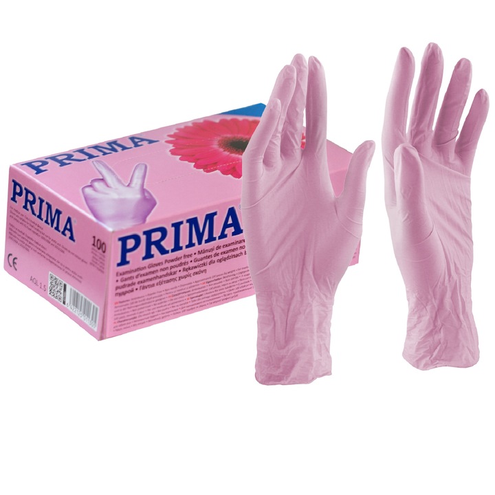 Manusi nitril, nepudrate, roz, PRIMA marimea M 100 bucati
