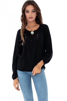 Bluza de dama, neagra, ROH, cu dungi din dantela , M-L Bluza de dama, neagra, ROH, cu dungi din dantela , M-L